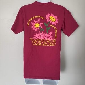 Vans Women's Small Classic Fit Magenta Pink Short Sleeve T-shirt Bee Smiley Face
